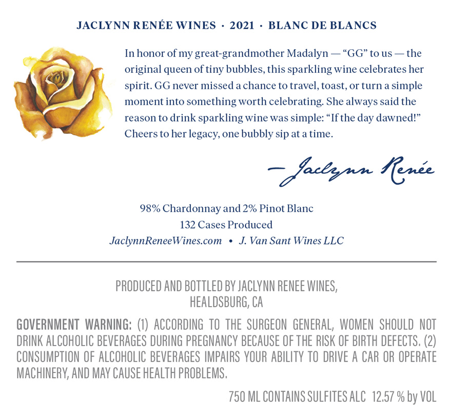TABC label artwork for Jaclynn Renee Blanc De Blancs