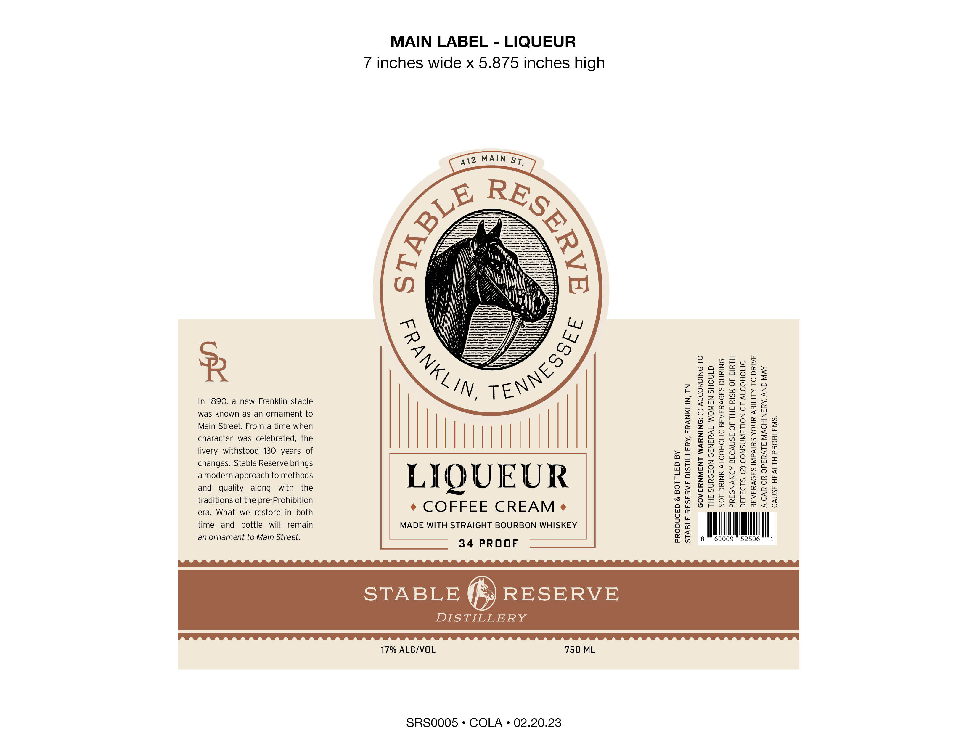 TABC label artwork for STABLE RESERVE COFFEE CREAM LIQUEUR