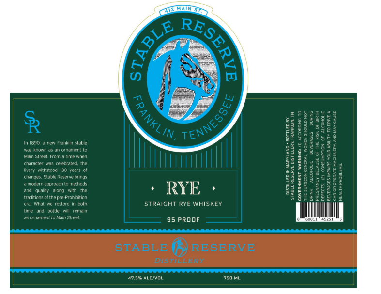 TABC label artwork for STABLE RESERVE STRAIGHT RYE WHISKEY