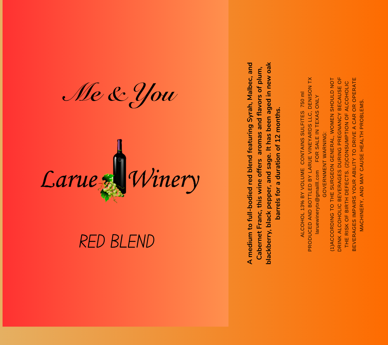 TABC label artwork for Larue Winery Me & You Red Blend