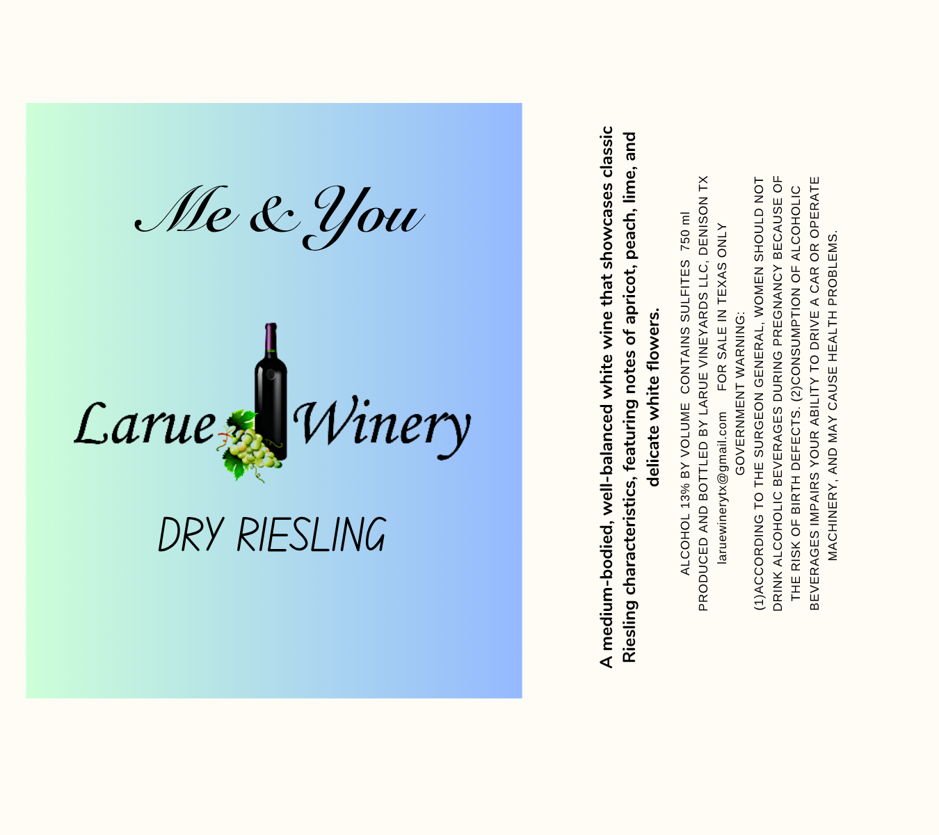 TABC label artwork for Larue Winery Me & You Dry Riesling