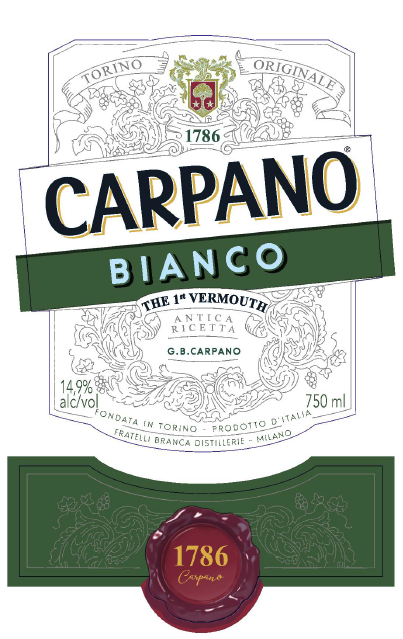 TABC label artwork for Carpano Bianco The 1st Vermouth 1786