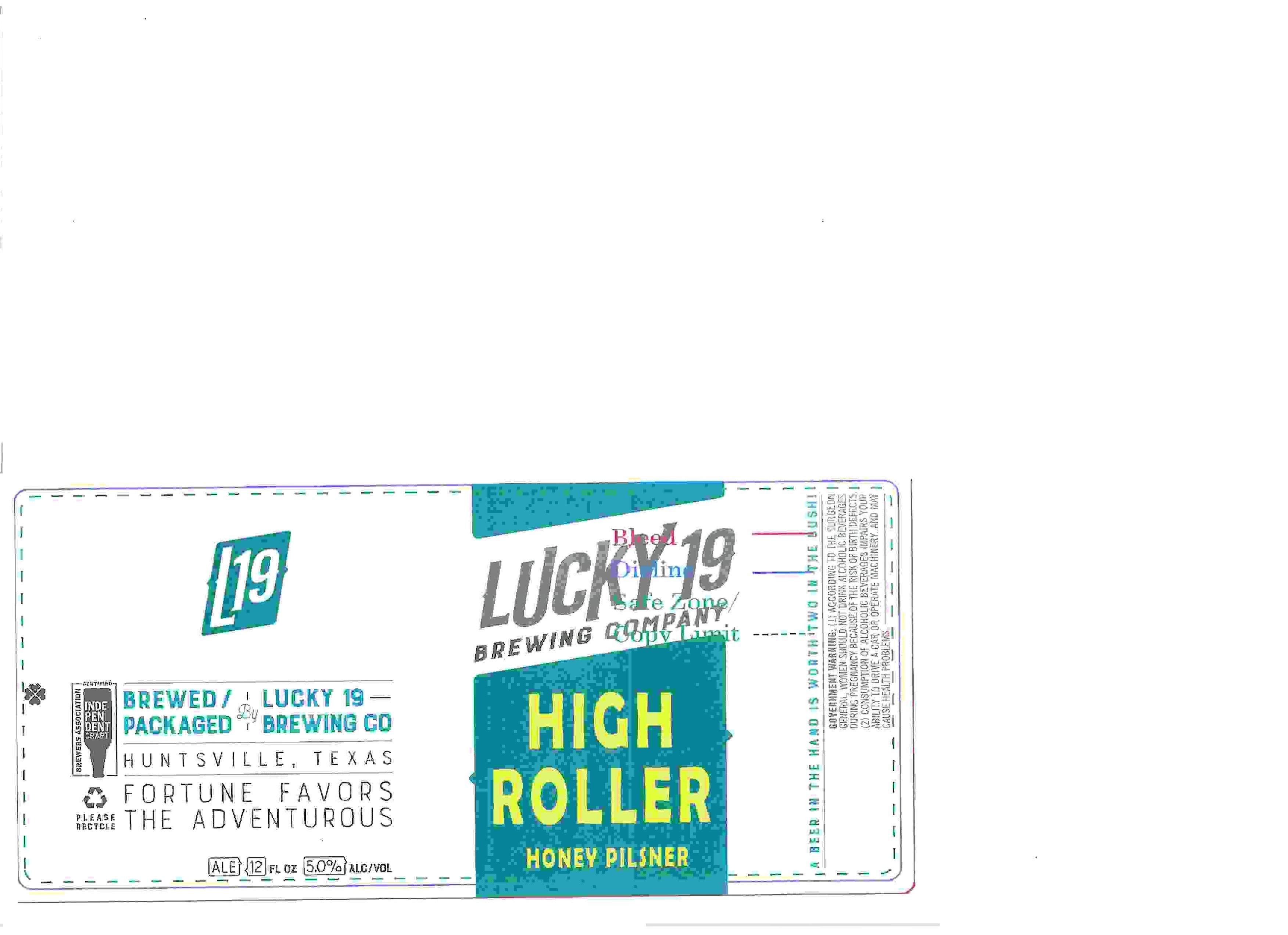 TABC label artwork for HIGH ROLLER HONEY PILSNER