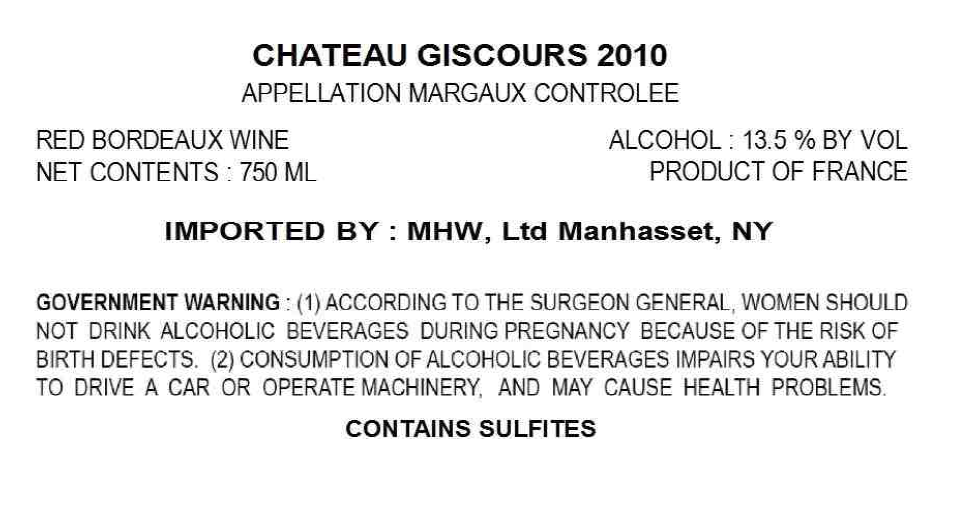 TABC label artwork for Chateau Giscours Margaux Red Wine