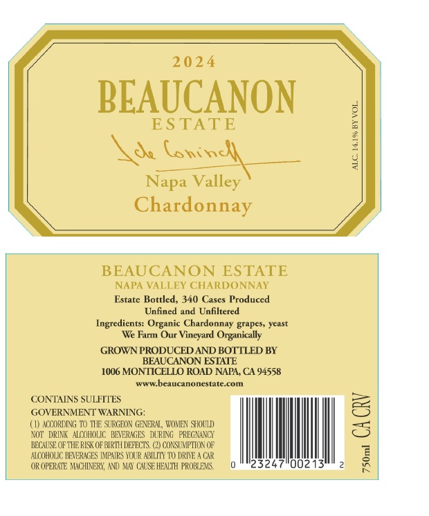 TABC label artwork for BEAUCANON ESTATE NAPA VALLEY CHARDONNAY