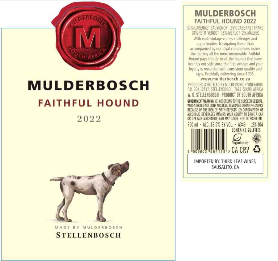 TABC label artwork for Mulderbosch Faithful Hound Red Blend Wine Of Origin Stellenbosch