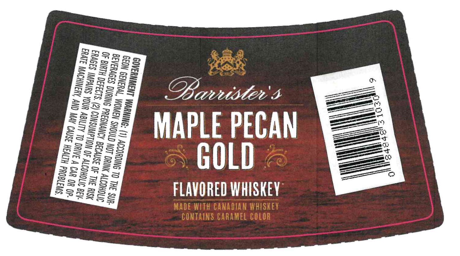 TABC label artwork for Barrister's Maple Pecan Gold Whiskey
