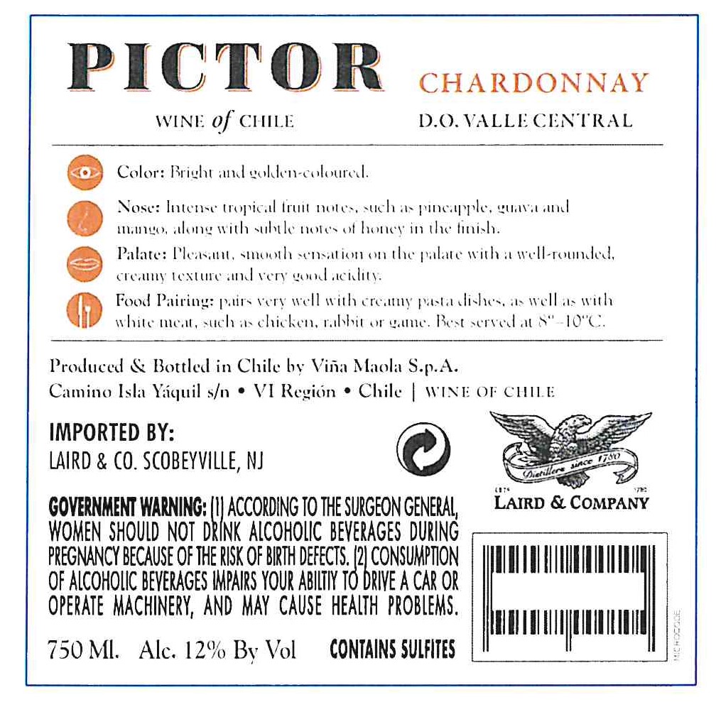 TABC label artwork for Pictor Chardonnay