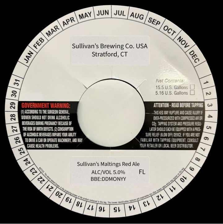 TABC label artwork for Sullivan's Maltings Red Ale