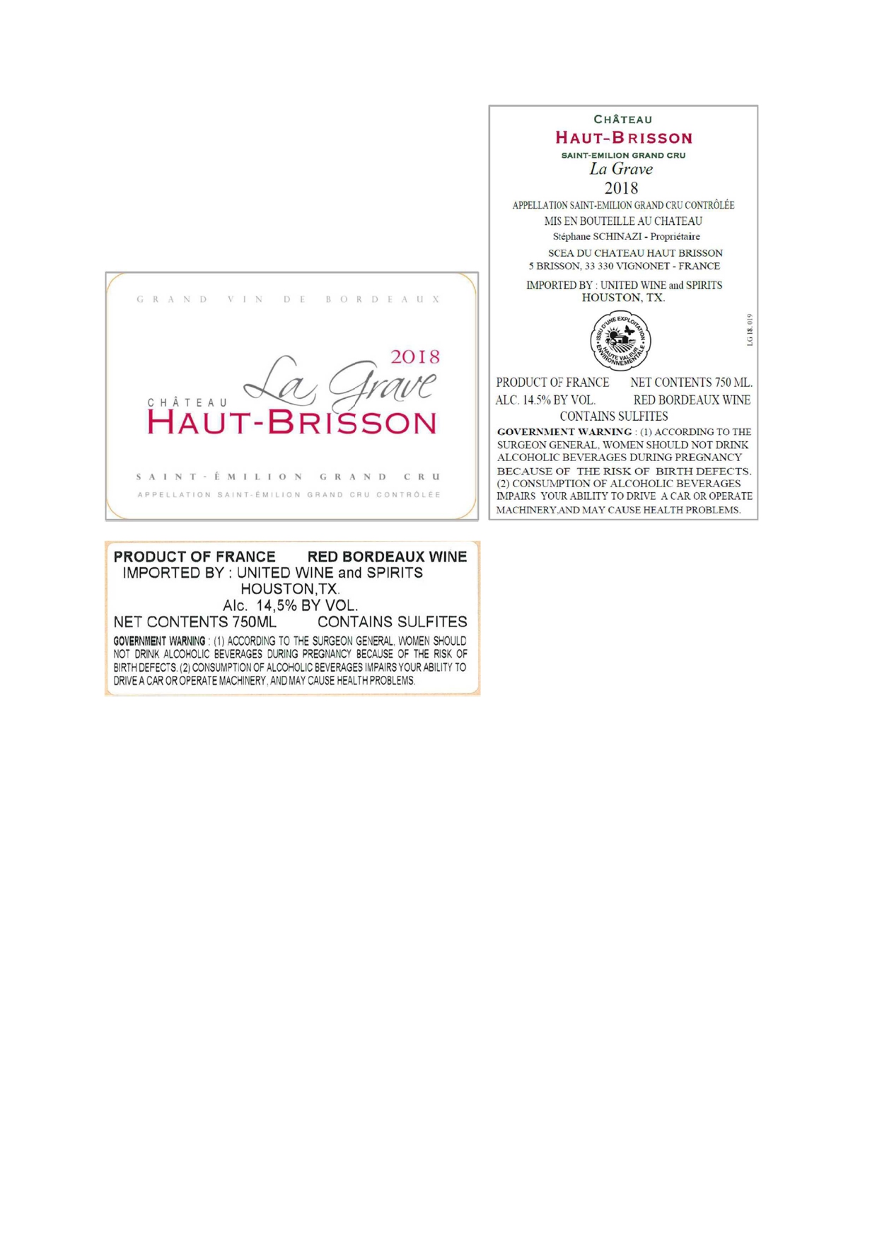 TABC label artwork for Chateau Haut-Brisson La Grave Red Bordeaux Saint-Emilion Grand Cru
