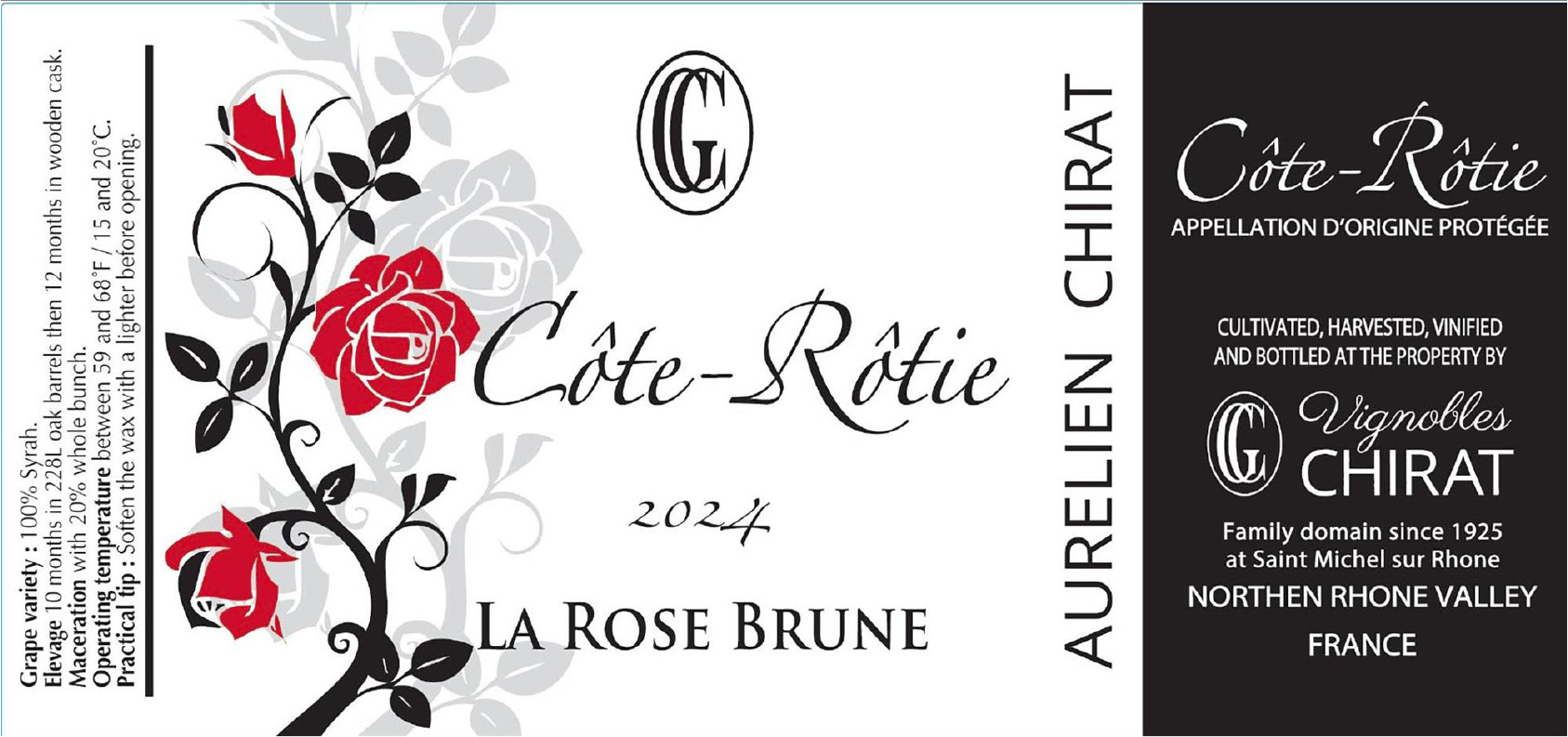 TABC label artwork for Domaine Chirat Cote Rotie Rose Brune