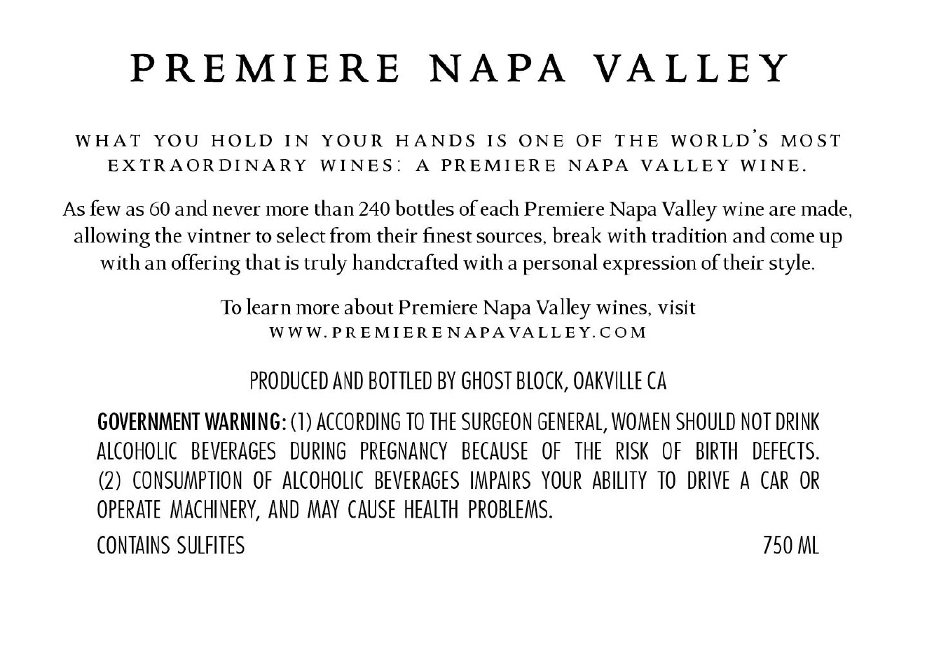 TABC label artwork for PREMIERE NAPA VALLEY GHOST BLOCK RED