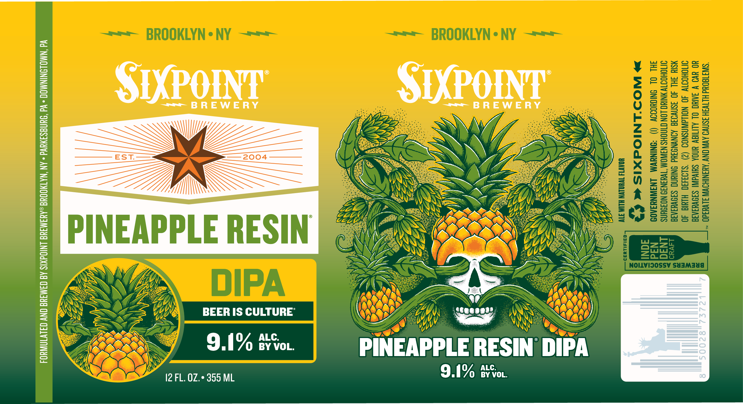 TABC label artwork for SIXPOINT PINEAPPLE RESIN CAN