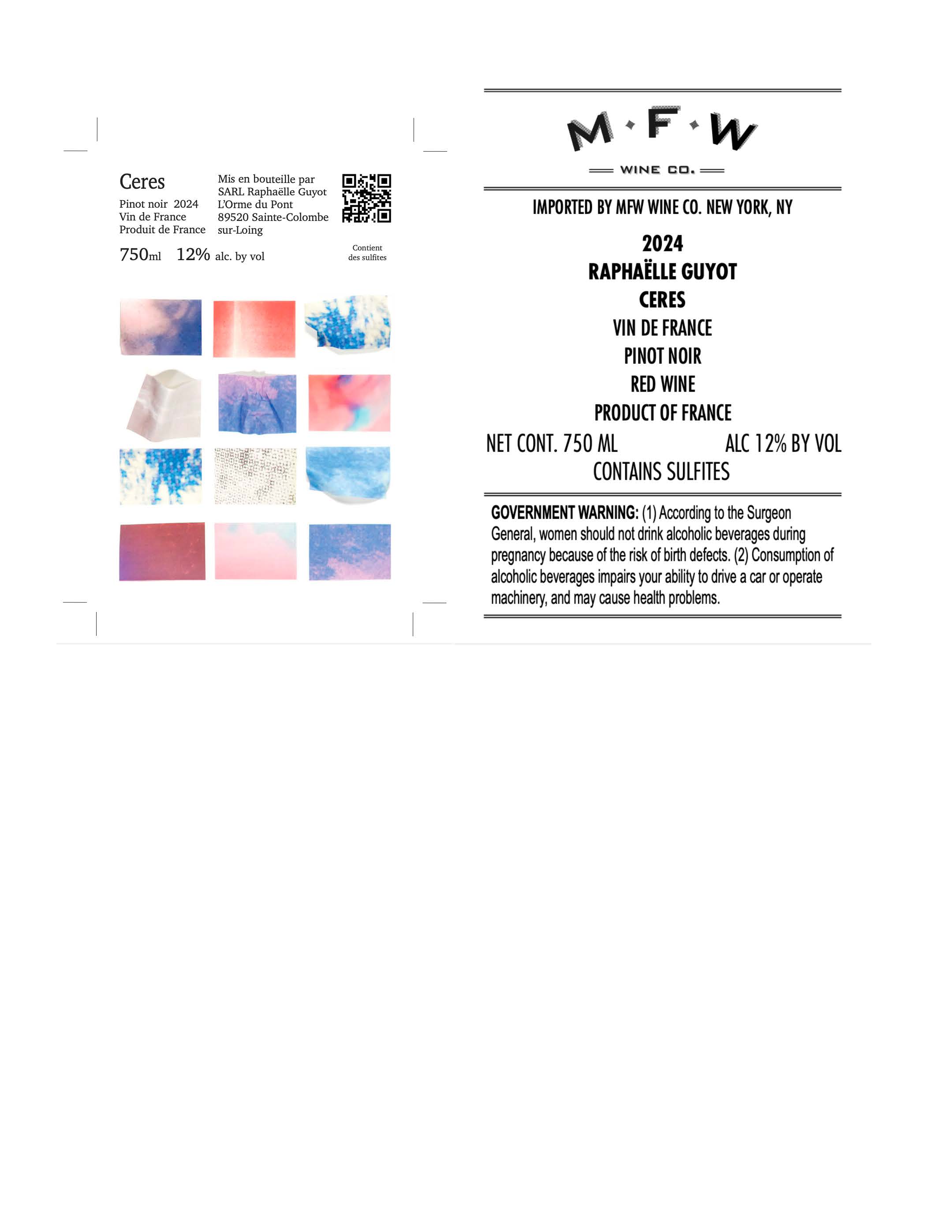 TABC label artwork for Raphaelle Guyot Ceres Pinot Noir