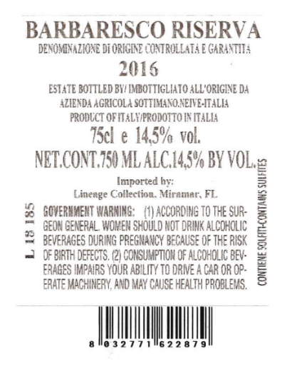 TABC label artwork for Sottimano Barbaresco Riserva