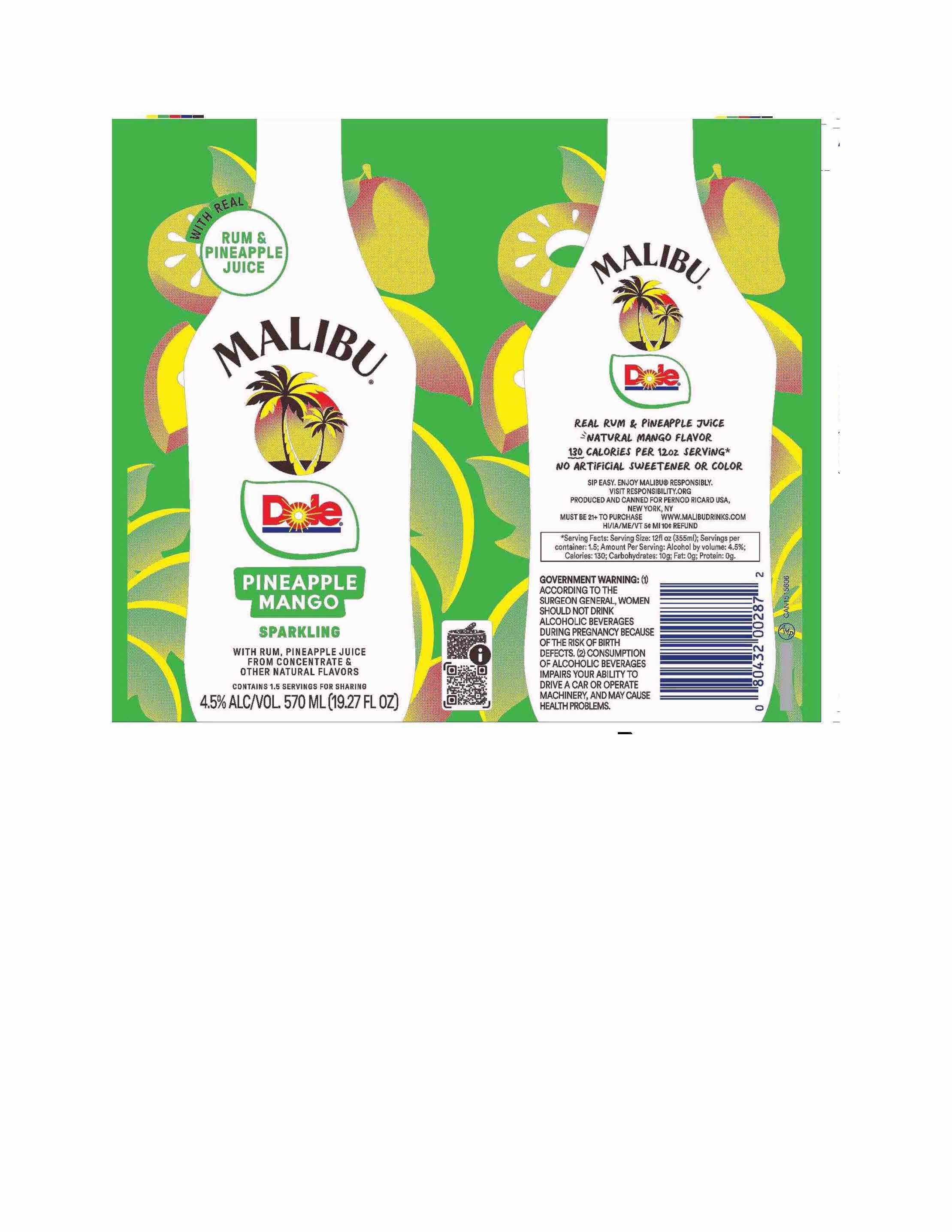 TABC label artwork for Malibu Pineapple Mango 570