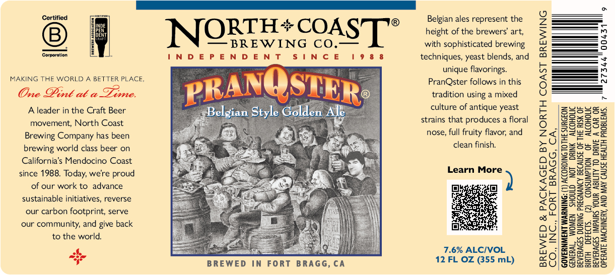 TABC label artwork for North Coast Brewing Co. PranQster