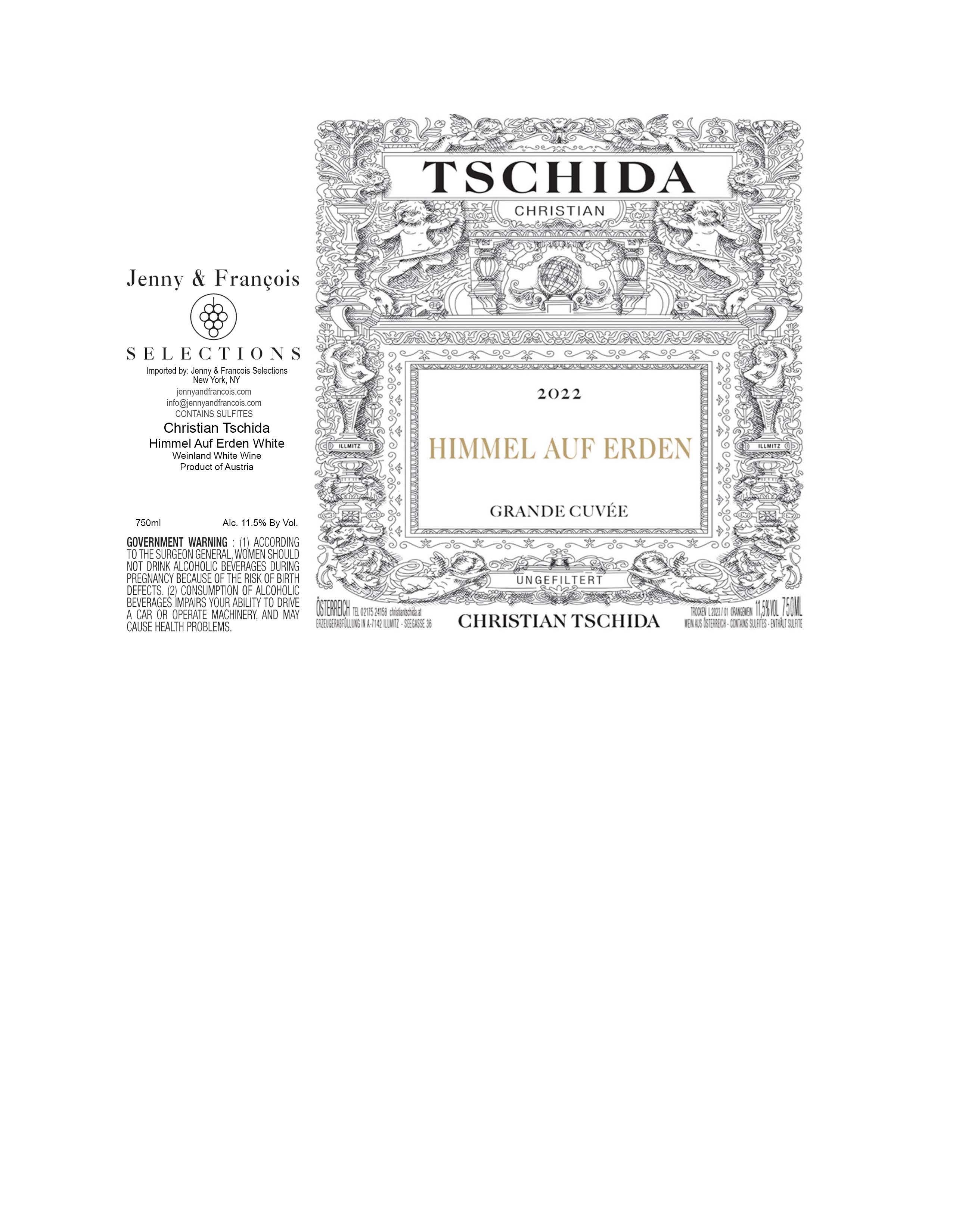 TABC label artwork for Christian Tschida, Himmel Auf Erden Weiss Grande Cuvee