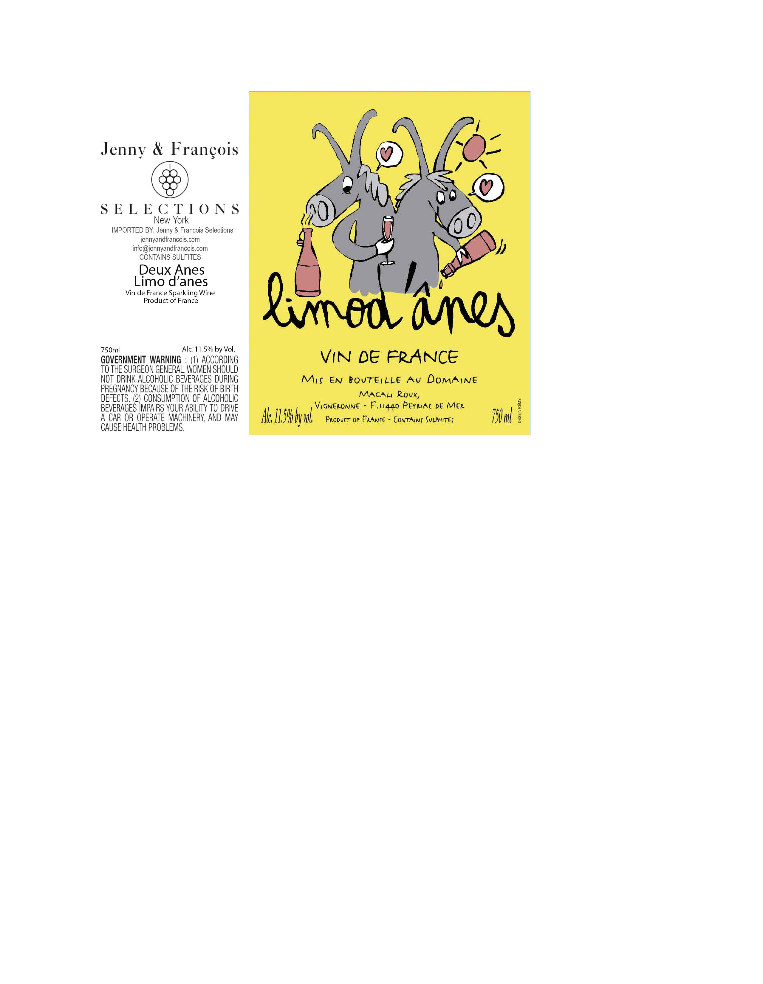 TABC label artwork for Deux Anes, Limo D`Anes Vin De France