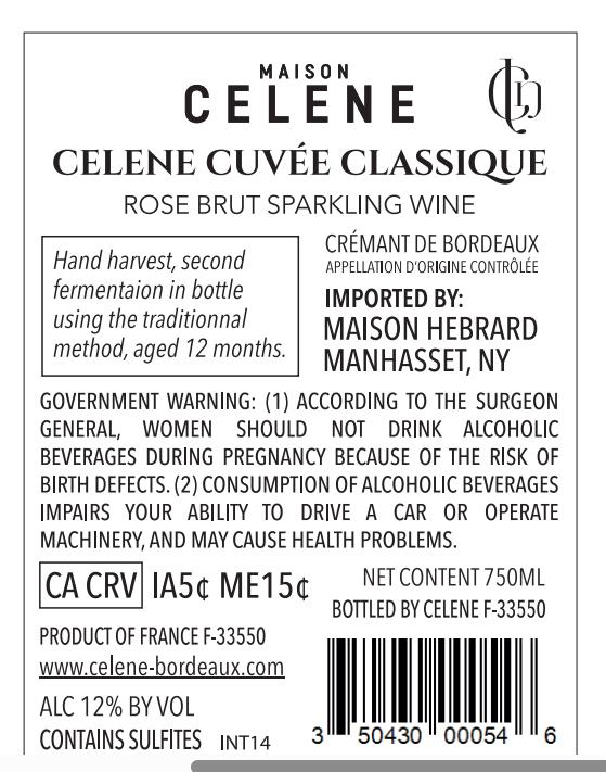 TABC label artwork for CELENE Cuvee Classique Rose Crémant De Bordeaux