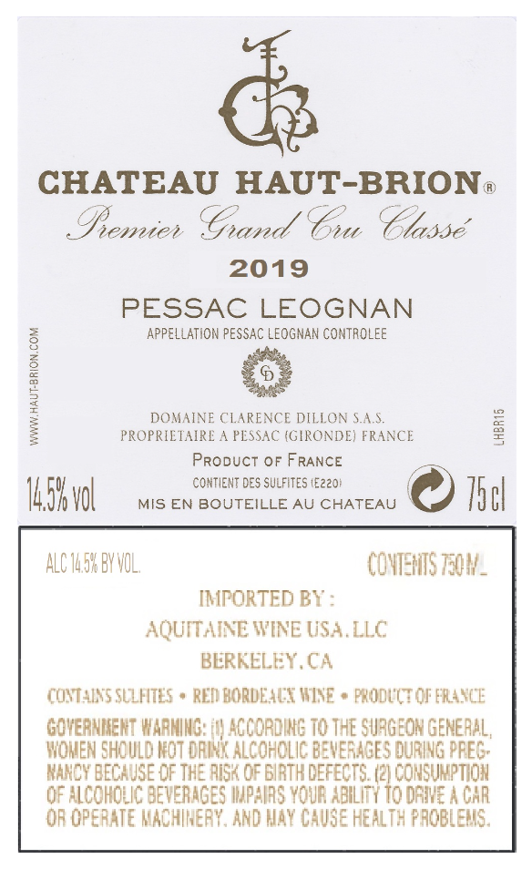 TABC label artwork for Chateau Haut Brion Red Bordeaux Pessac Leognan
