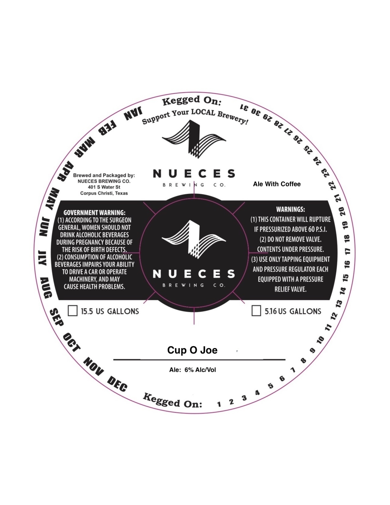 TABC label artwork for Nueces Cup O Joe