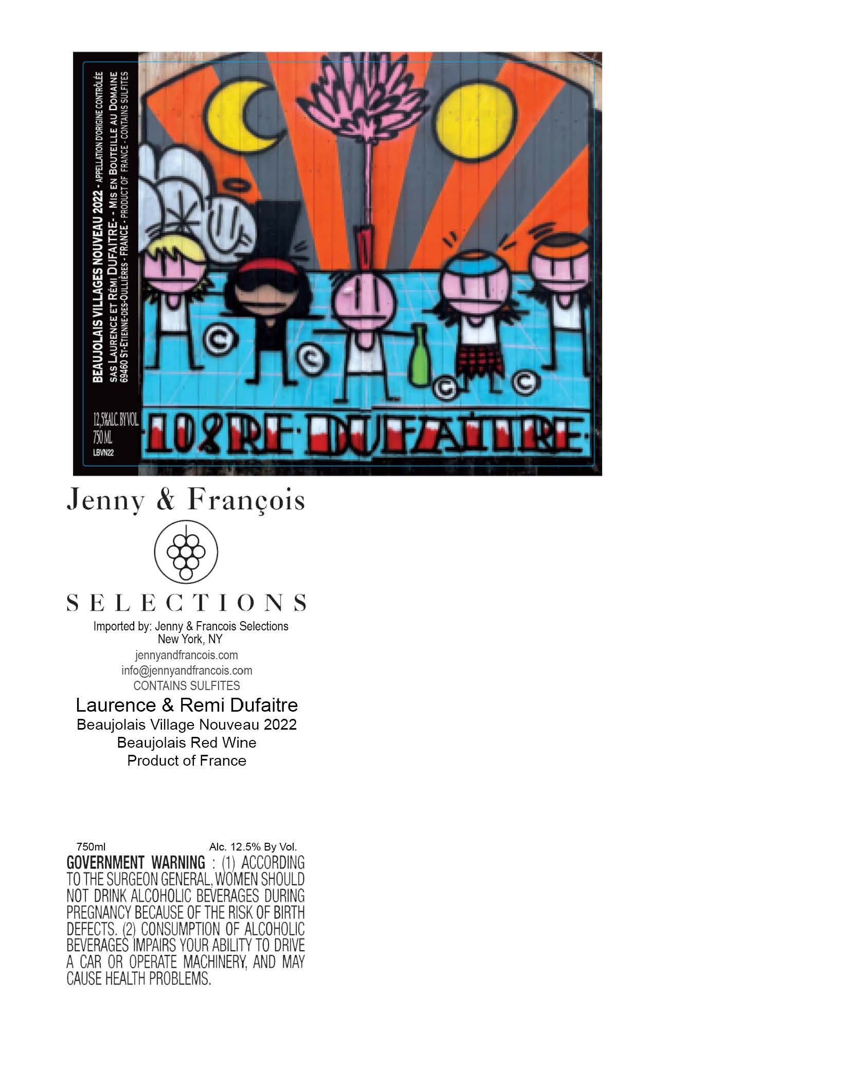 TABC label artwork for Laurence et Remi Dufaitre, Beaujolais Nouveau