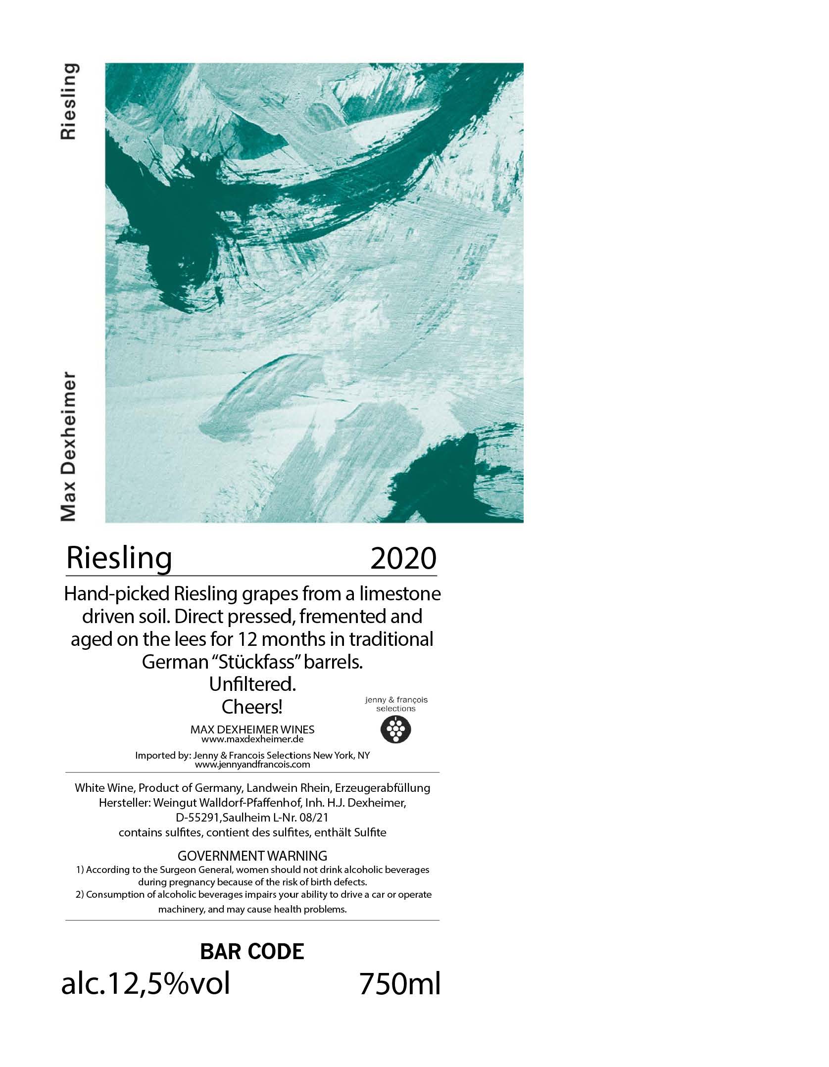 TABC label artwork for Dexheimer, Riesling