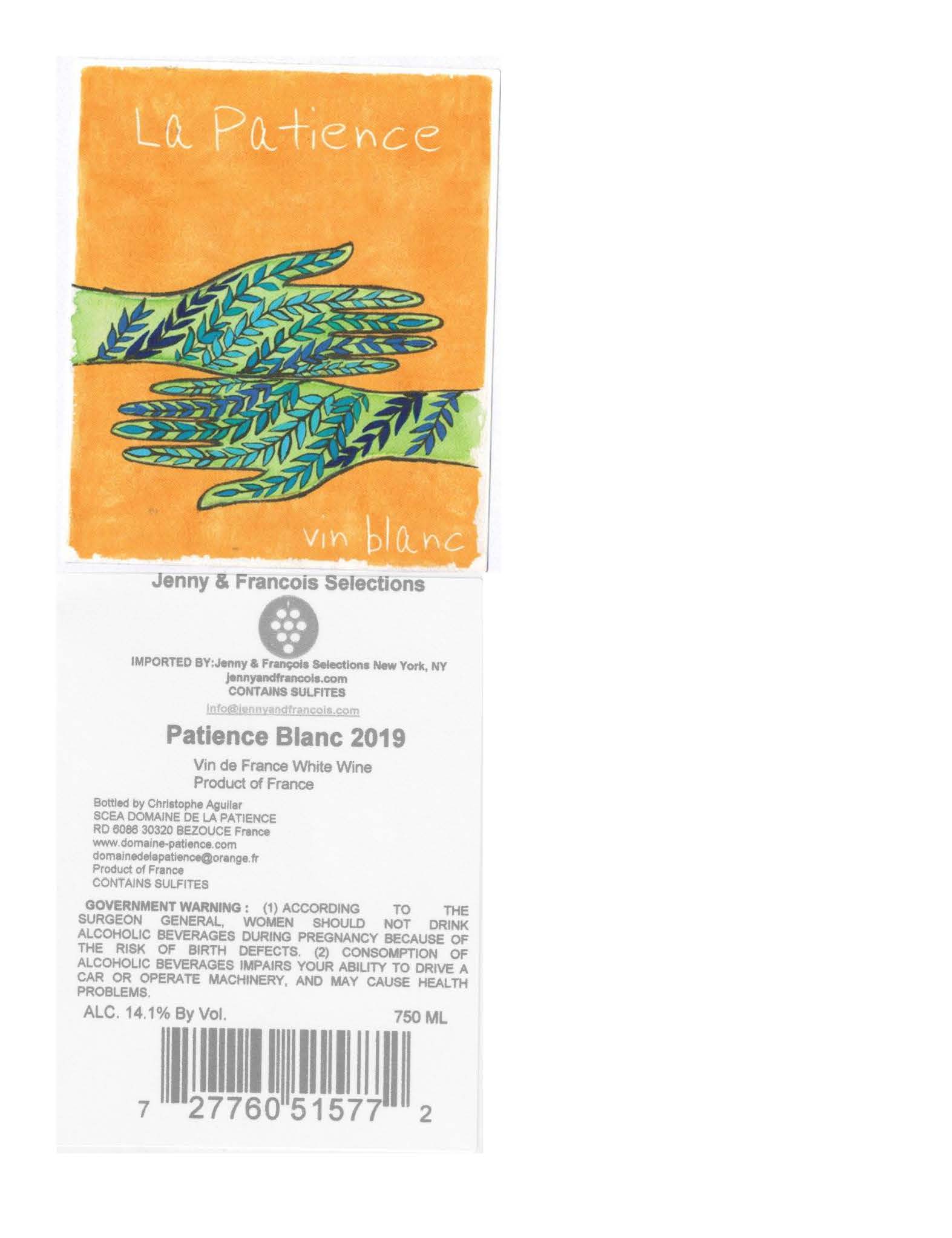 TABC label artwork for Domaine de la Patience, White