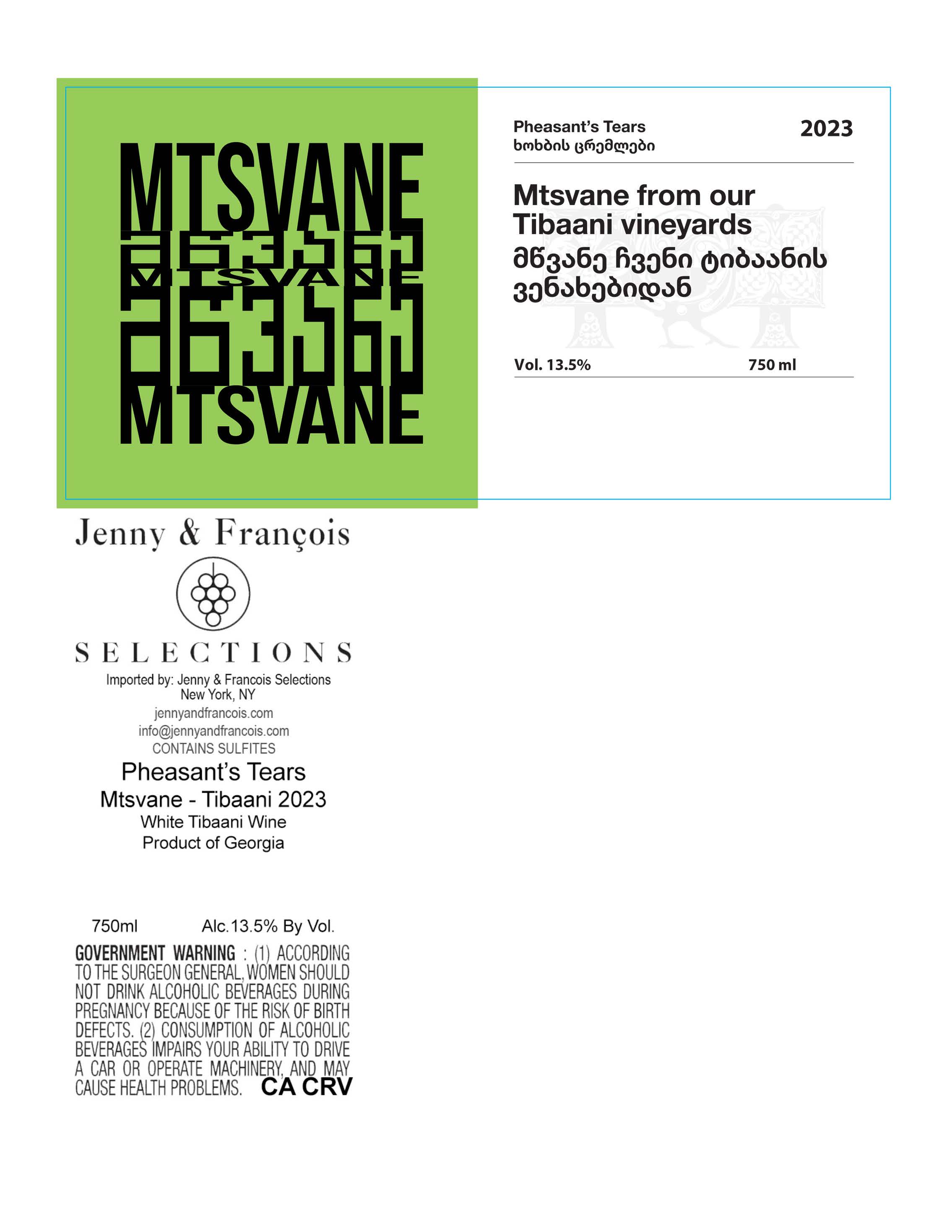 TABC label artwork for Pheasant`s Tears, Mtsvane Tibaani