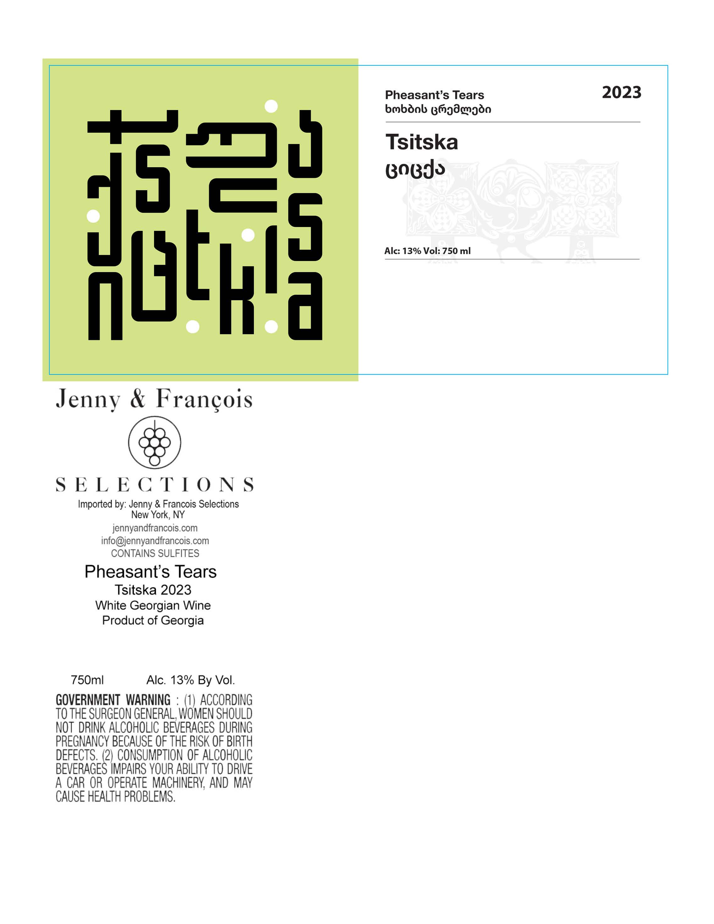 TABC label artwork for Pheasant`s Tears, Tsitska