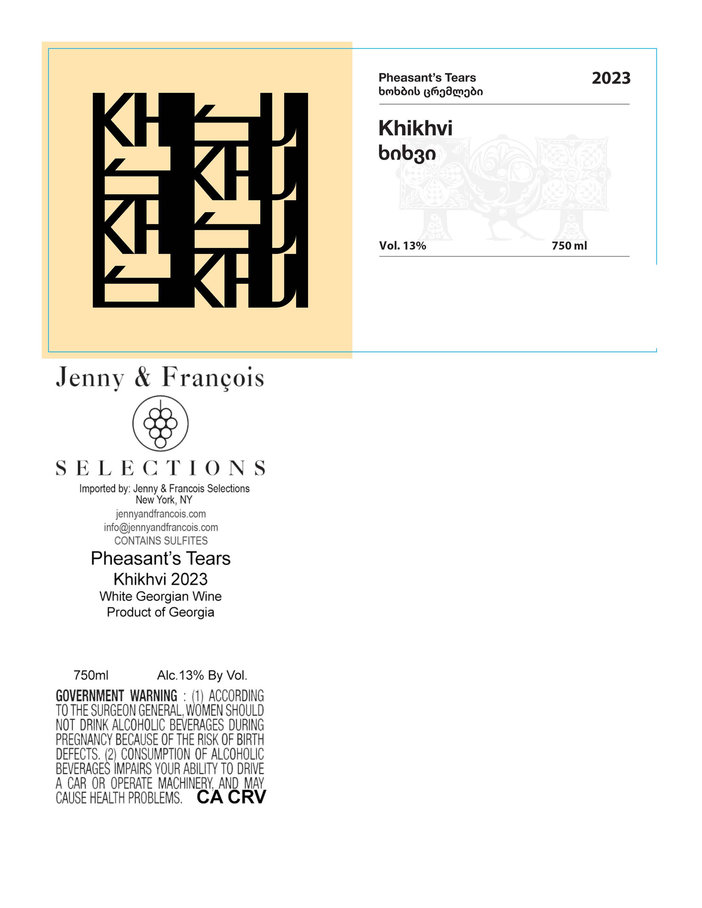 TABC label artwork for Pheasant`s Tears, Khikhvi