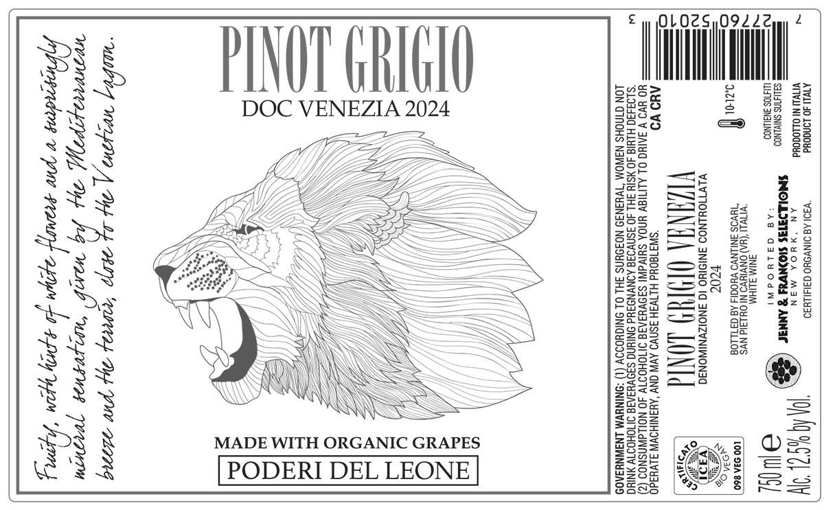 TABC label artwork for Poderi Del Leone, Pinot Grigio MOG