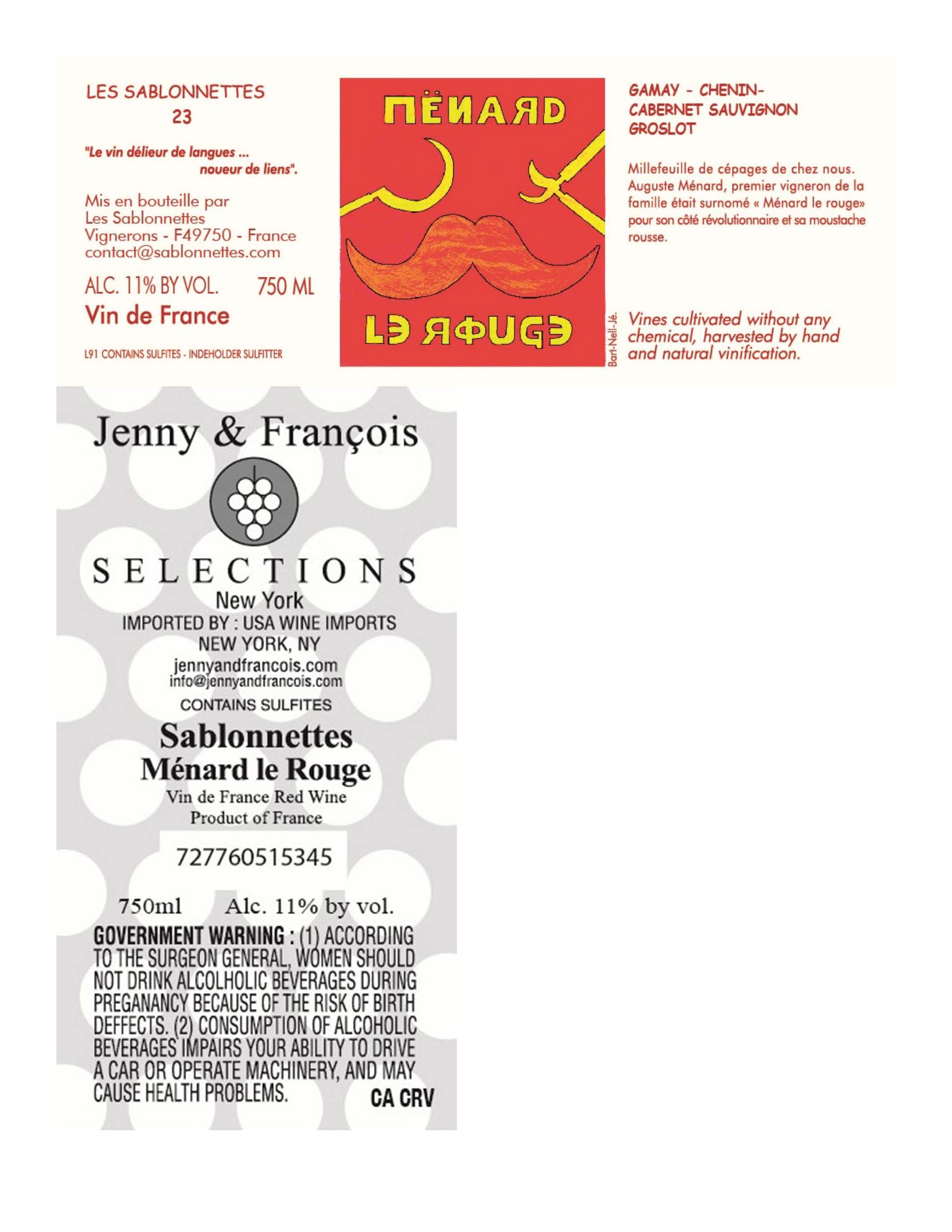 TABC label artwork for Sablonnettes, Menard Le Rouge