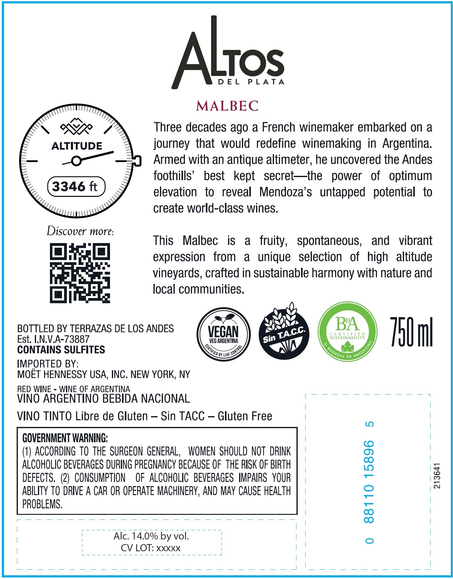 TABC label artwork for Terrazas Alto Del Plata Malbec