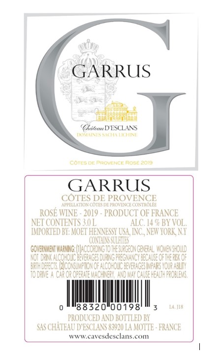 TABC label artwork for Garrus Rose CDP 1.5L