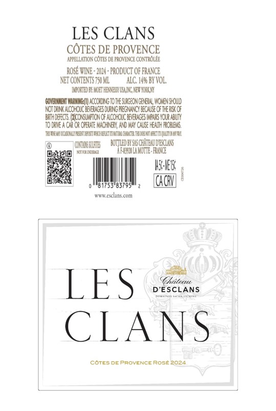 TABC label artwork for Les Clans CDP Rose 2024 750ml
