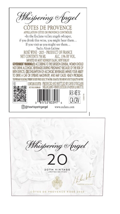TABC label artwork for Whispering Angel 750ml 2025