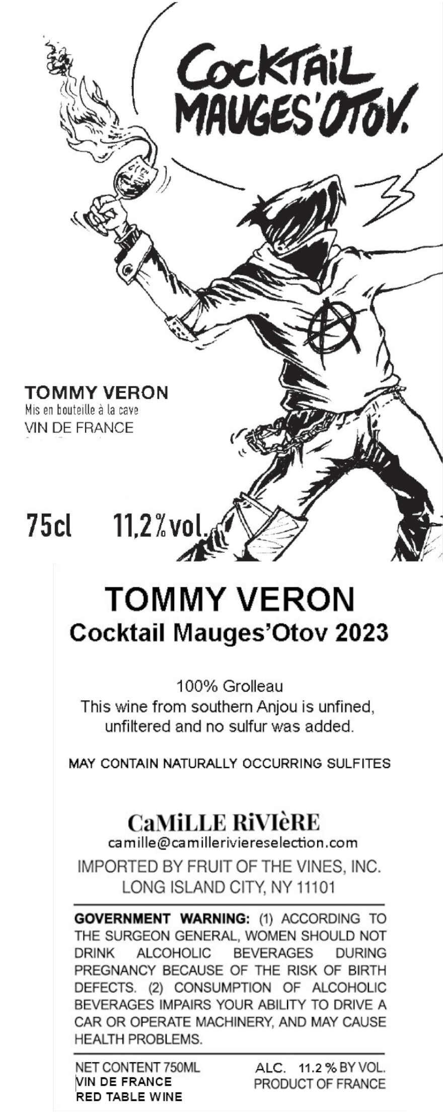 TABC label artwork for Tommy Veron Cocktail Mauges Otov Grolleau Vin de France