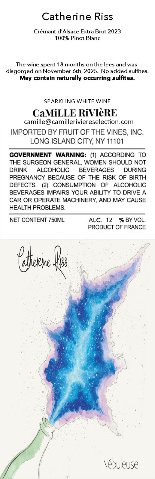 TABC label artwork for Catherine Riss Nebuleuse Pinot Blanc Cremant d'Alsace