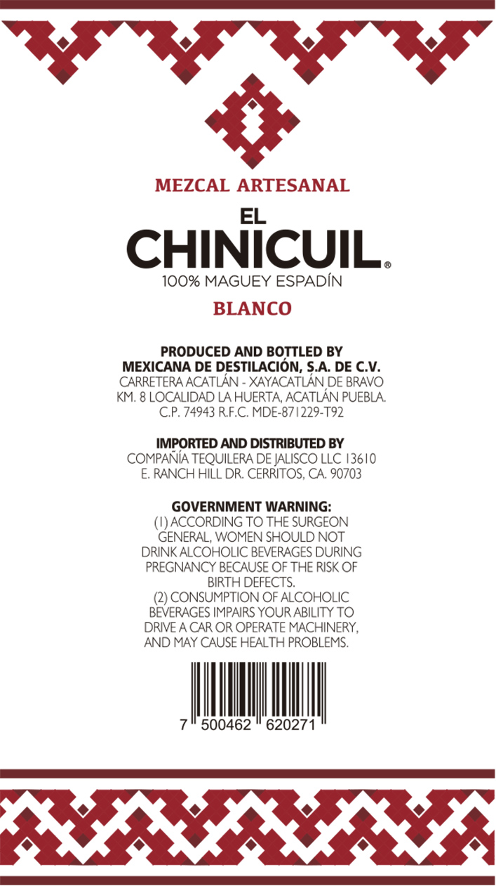 TABC label artwork for EL CHINICUIL BLANCO