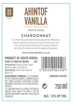 TABC label artwork for A Hint of Vanilla Chardonnay