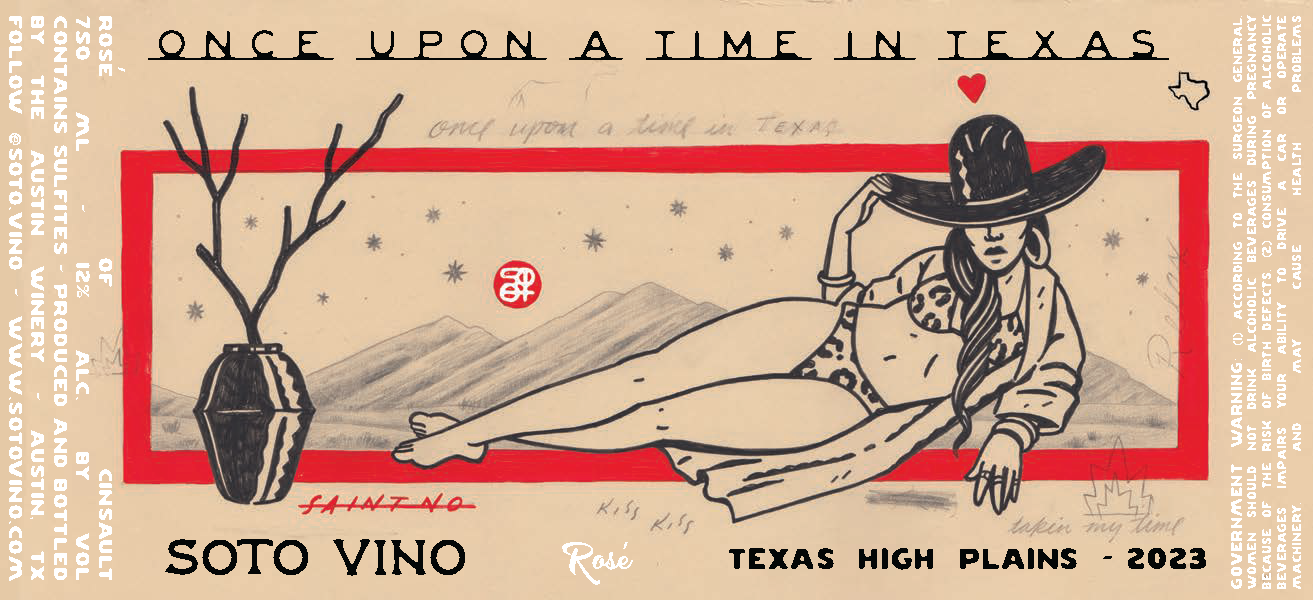 TABC label artwork for Soto Vino Once Upon A Time Cinsaut Texas High Plains