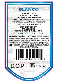 TABC label artwork for Cantinero Blanco Tequila