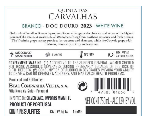 TABC label artwork for Quinta das Carvalhas Douro Branco