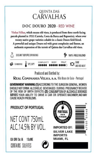 TABC label artwork for Quinta das Carvalhas Old Vines