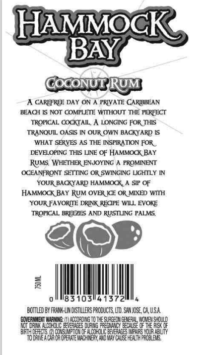 TABC label artwork for Hammock Bay Coconut Rum