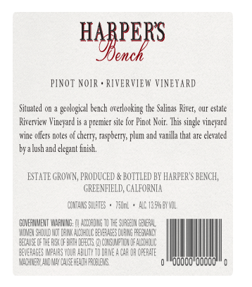 TABC label artwork for Harper's Bench Pinot Noir