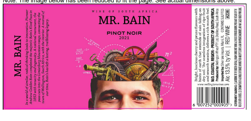 TABC label artwork for Mr. Bain Pinot Noir