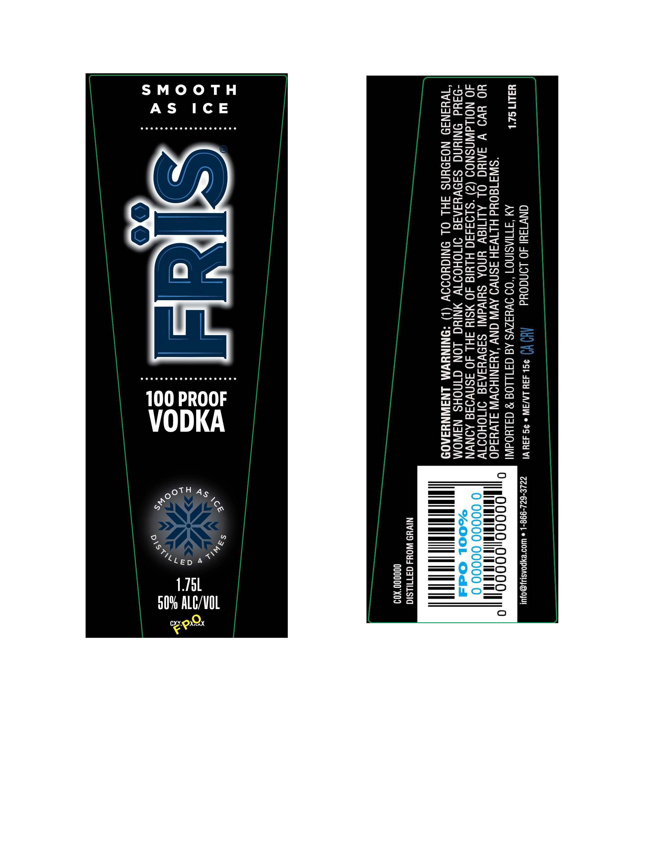 TABC label artwork for Fris Vodka 100pf